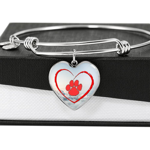 Red Paw Print Luxury Heart Charm Bangle-Free Shipping