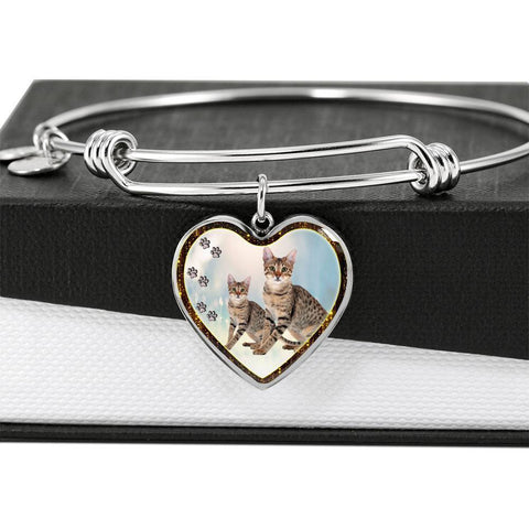 Savannah Cat Print Heart Pendant Bangle-Free Shipping