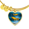 Butterfly Koi Fish Print Heart Pendant Luxury Bangle-Free Shipping