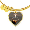 Texas Longhorn Cattle (Cow) Print Heart Pendant Luxury Bangle-Free Shipping