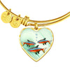 Neon Tetra Fish Print Heart Pendant Luxury Bangle-Free Shipping