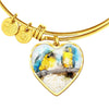Blue And Yellow Macaw Parrot Art Print Heart Pendant Bangle-Free Shipping