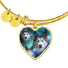 Siberian Husky Print Luxury Heart Charm Bangle-Free Shipping
