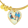 Blue Budgie Parrot Print Heart Pendant Bangle-Free Shipping