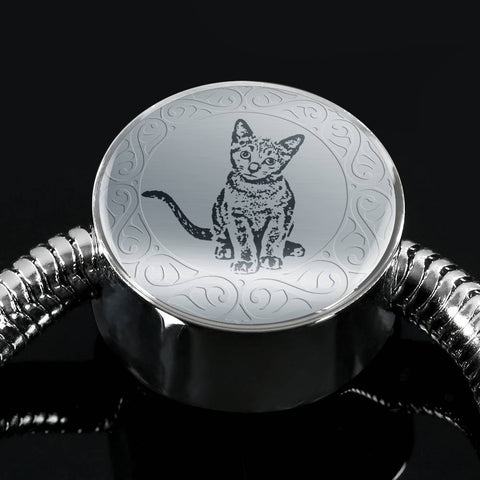 Russian Blue Cat Art Print Circle Charm Steel Bracelet-Free Shipping