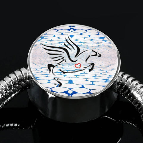 Amazing Percheron Horse Print Circle Charm Steel Bracelet-Free Shipping