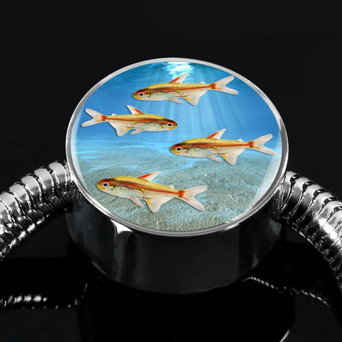 Glowlight Tetra Fish Print Circle Charm Steel Bracelet-Free Shipping