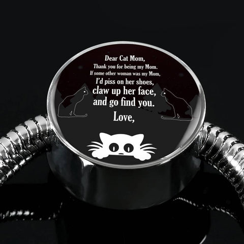 Cute Cat Print Circle Charm Steel Bracelet-Free Shipping