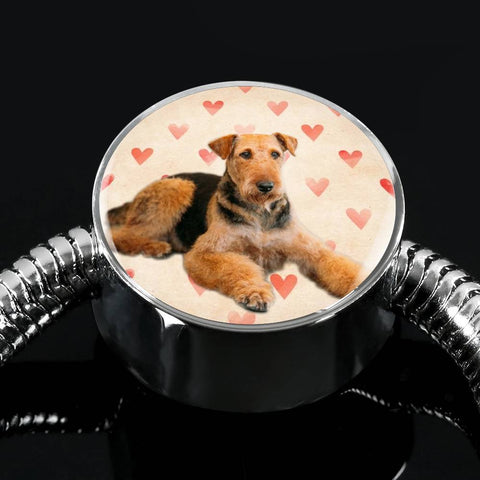 Airedale Terrier Print Luxury Circle Charm Bracelet-Free Shipping