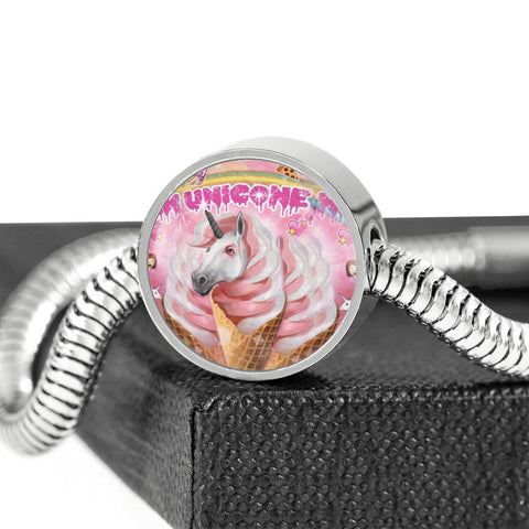 Creamy Unicorn Print Circle Charm Steel Bracelet-Free Shipping