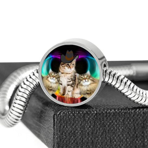 Siberian Cat Print Circle Charm Steel Bracelet-Free Shipping