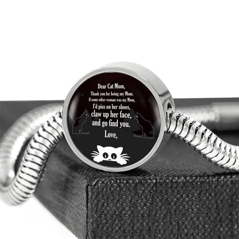 Cute Cat Print Circle Charm Steel Bracelet-Free Shipping