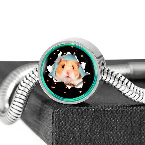 Syrian Hamster Print Circle Charm Steel Bracelet-Free Shipping