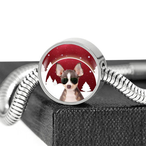 Chihuahua Print Circle Charm Steel Bracelet-Free Shipping