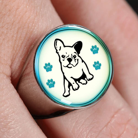 Cute French Bulldog Dog Print Signet Ring-Free Shipping