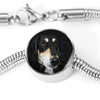 Black Saluki Dog Print Circle Charm Steel Bracelet-Free Shipping