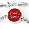 'I Love MY MOM' Red Print Circle Charm Steel Bracelet-Free Shipping