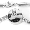 Alaskan Malamute Print Circle Charm Luxury Bracelet -Free Shipping