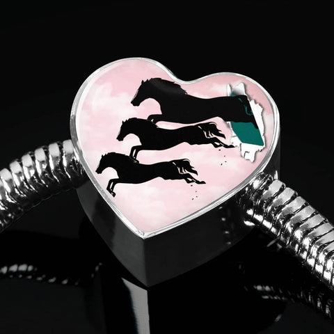 Horse Running Art Print Heart Charm Steel Bracelet-Free Shipping