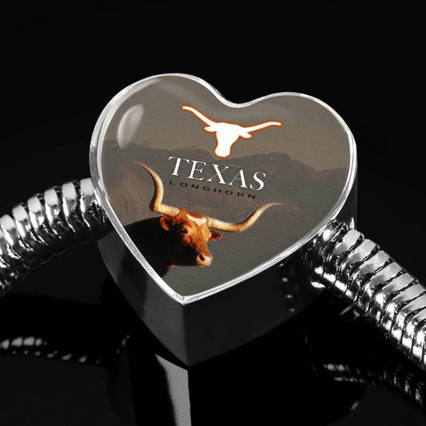Texas Longhorn Cattle (Cow) Print Heart Steel Bracelet-Free Shipping