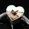 Cute Balinese Cat Print Heart Charm Steel Bracelet-Free Shipping