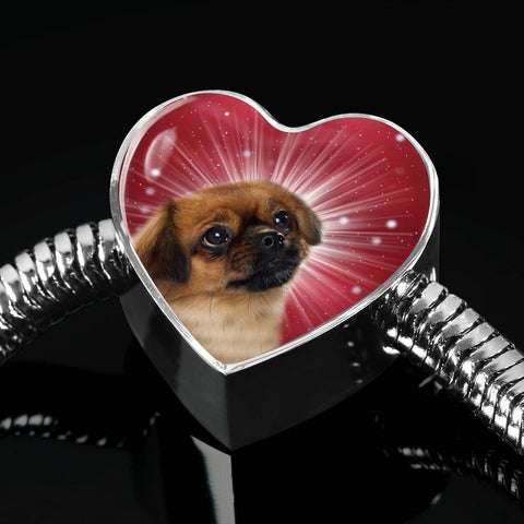 Tibetan Spaniel Dog Print Heart Charm Steel Bracelet-Free Shipping