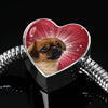 Tibetan Spaniel Dog Print Heart Charm Steel Bracelet-Free Shipping