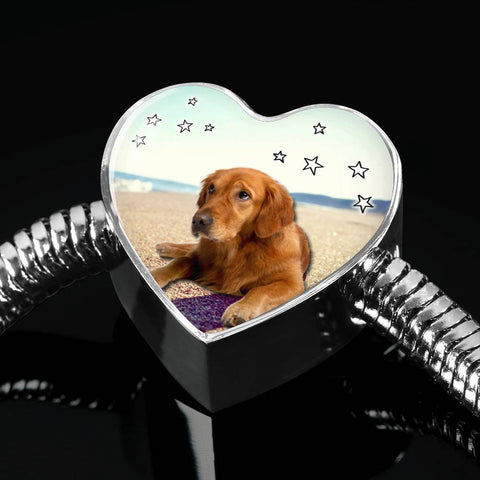 Cute Golden Retriever Print Heart Charm Steel Bracelet-Free Shipping