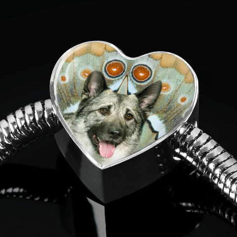 Norwegian Elkhound Dog Print Heart Charm Steel Bracelet-Free Shipping
