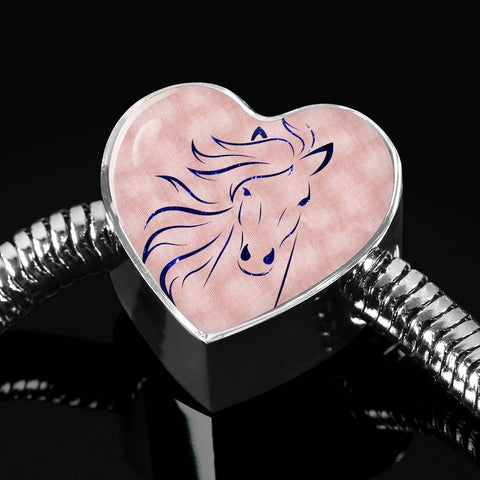 Lovely Horse Art Print Heart Charm Steel Bracelet-Free Shipping
