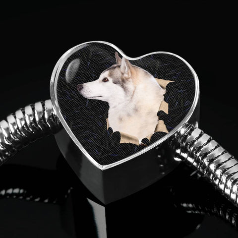 Siberian Husky Dog 3D Print Heart Charm Steel Bracelet-Free Shipping