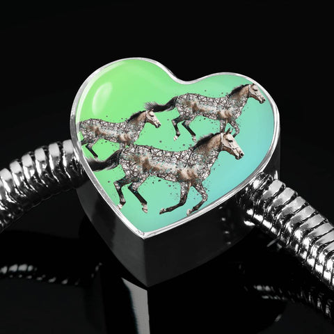 Quarter Horse Art Print Heart Charm Steel Bracelet-Free Shipping