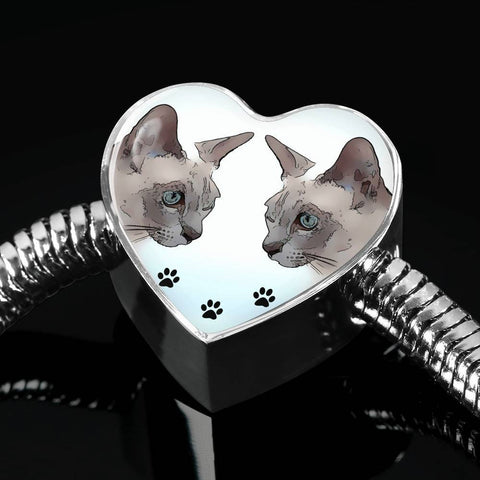 Tonkinese Cat Print Heart Charm Steel Bracelet-Free Shipping