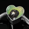 Black Saluki Dog Print Heart Charm Steel Bracelet-Free Shipping