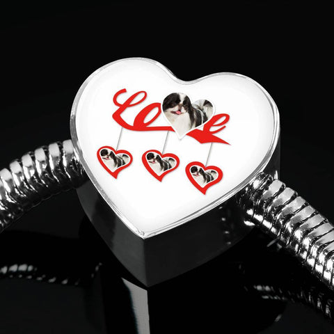 Japanese Chin Print Heart Charm Bracelet-Free Shipping