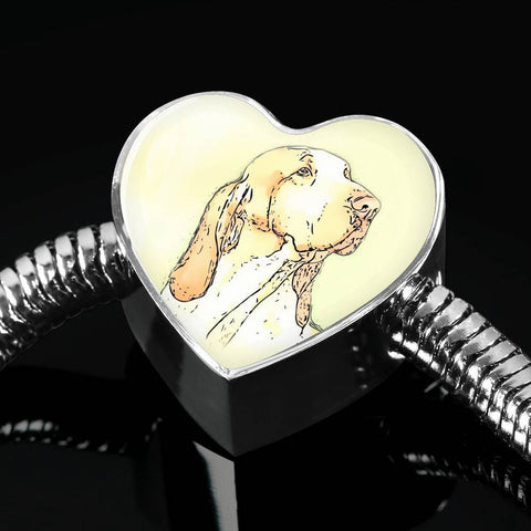 Bracco Italiano Dog Print Heart Charm Steel Bracelet-Free Shipping