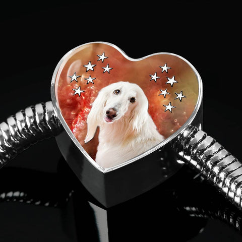 Afghan Hound Dog Print Heart Charm Steel Bracelet-Free Shipping