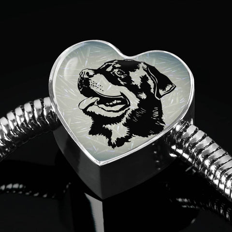Rottweiler Dog Black&White Art Print Heart Charm Steel Bracelet-Free Shipping