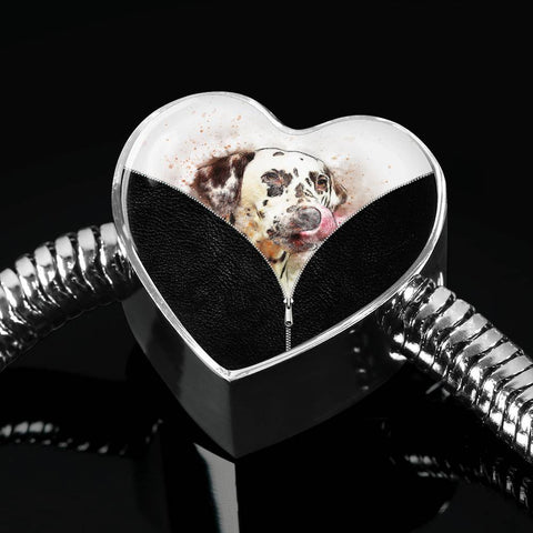 Dalmatian Dog Art Print Heart Charm Steel Bracelet-Free Shipping