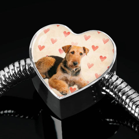 Airedale Terrier Print Luxury Heart Charm Bracelet-Free Shipping