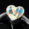 Blue Budgie Parrot Print Heart Charm Steel Bracelet-Free Shipping