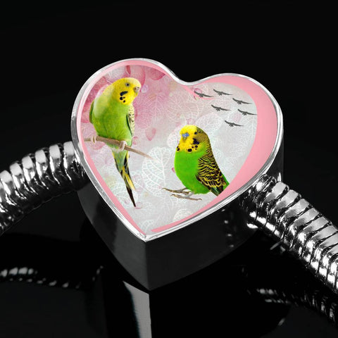 Budgerigar Parrot Print Heart Charm Steel Bracelet-Free Shipping