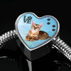 Toyger Cat Print Heart Charm Steel Bracelet-Free Shipping
