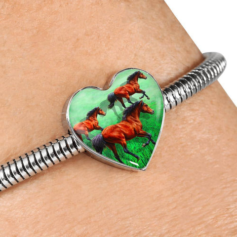 Arabian Horse Art Print Heart Charm Steel Bracelet-Free Shipping