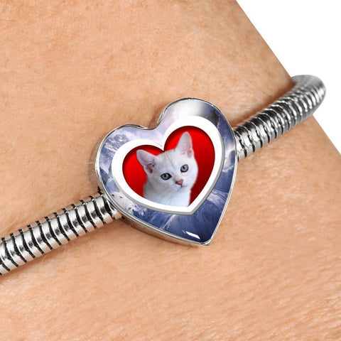 Burmilla Cat Print Heart Charm Steel Bracelet-Free Shipping