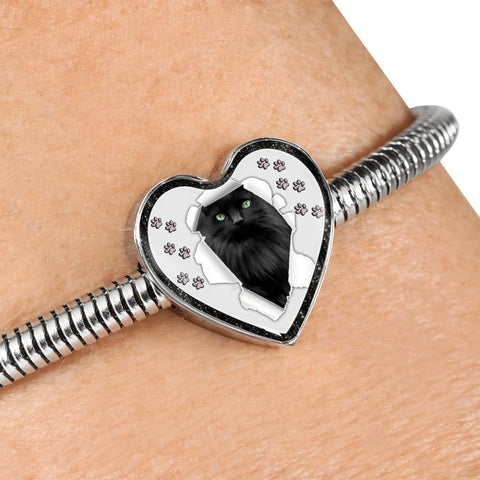Nebelung Cat Print Heart Charm Steel Bracelet-Free Shipping