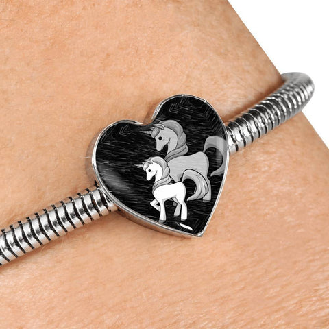 Cute Unicorn Print Heart Charm Steel Bracelet-Free Shipping