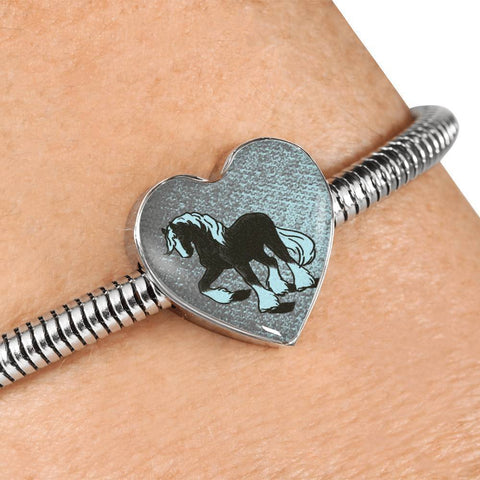 Clydesdale Horse Print Heart Charm Steel Bracelet-Free Shipping