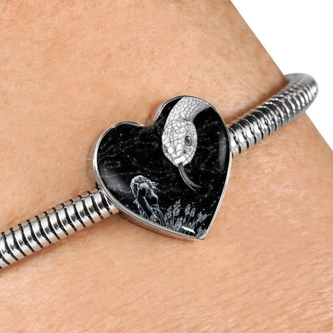 Amazing Snake Print Heart Charm Steel Bracelet-Free Shipping