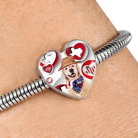 Golden Retriever Print Texas Heart Charm Steel Bracelet-Free Shipping